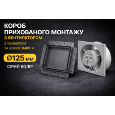 Вентилятор прихований монтаж HEWA D125 HS-125-G  сірий HS дачик вологи та таймер
