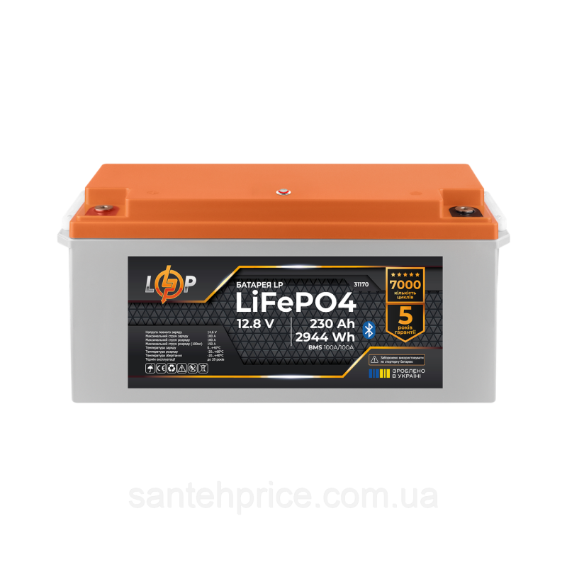 Акумулятор LP LiFePO4 12,8V - 230 Ah (2944Wh) (BMS 100A/100А) пластик Smart BT
