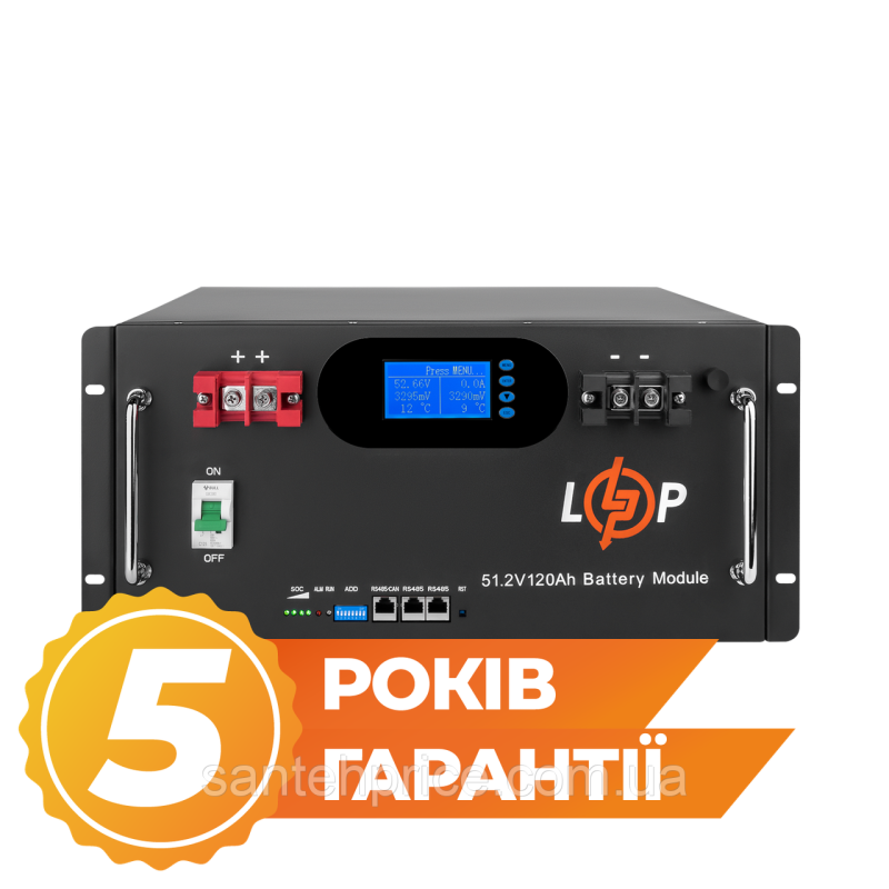 Акумулятор LP LiFePO4 51,2V - 120 Ah 6000Wh (Smart BMS 100A) с LCD RM AB RS485/CAN
