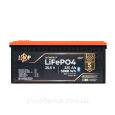 Акумулятор LP LiFePO4 25,6V - 230 Ah (5888Wh) (BMS 200A/100А) пластик Smart BT