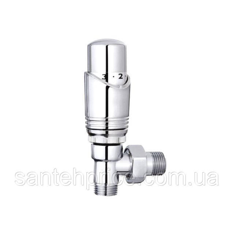 Кран термостат AQUA-WORLD  1/2  УГЛОВОЙ ХРОМ Н/Н  XF50656+XF656С  2*40